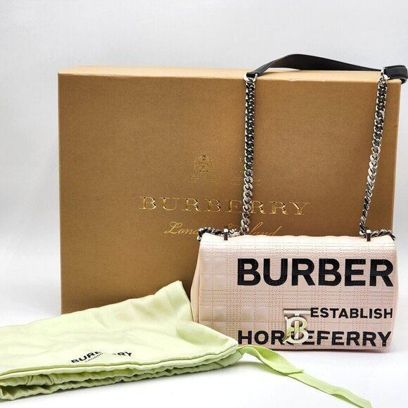 BURBERRY PATENT QUILTED HORSEFERRY PRINT SMALL LOLA BAG PINK - Picture 1 of 16